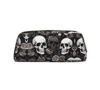 ESASAM Black Floral Skull Leather Zipper Three-Dimensional Pencil Case, Simple and Elegant, Fashionable and Practical