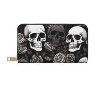 ESASAM Black Floral Skull Long Imitation Leather Wallet, Stylish, Practical, and Durable