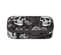 ESASAM Black Floral Skull Print Pencil Case Spacious Oxford Cloth Storage with Multiple Compartments