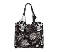 ESASAM Black Floral Skull Stylish Canvas One-Shoulder Commuter Bag-Suitable For Daily Use And Urban Exploration
