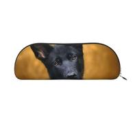 ESASAM Black German Shepherd Dog Leather Semi-Circular Storage Bag, Semi-Circular Shape, Simple and Fashionable