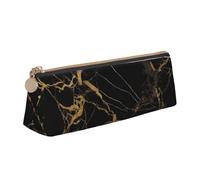 ESASAM Black Gold Marble Leather Triangular Pencil Case, Lightweight and Cute, with Large Capacity