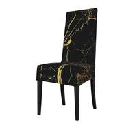 ESASAM Black Gold Marble Printed Dining Chair Protective Cover, Machine Washable, Suitable For Universal Armless Chairs
