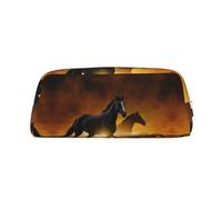 ESASAM Black Horses Red Glowing Clouds Leather Zipper Three-Dimensional Pencil Case, Simple and Elegant, Fashionable and Practical