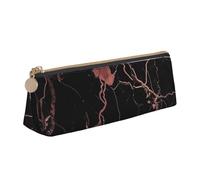 ESASAM Black Rose Gold Marble Leather Triangular Pencil Case, Lightweight and Cute, with Large Capacity