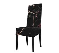 ESASAM Black Rose Gold Marble Printed Dining Chair Protective Cover, Machine Washable, Suitable For Universal Armless Chairs
