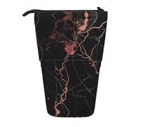 ESASAM Black Rose Gold Marble Vertical Retractable Pencil Case, Easy to Use, Adjustable Size According to Needs