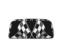 ESASAM Black White Formula Checkered Flags Pattern Leather Zipper Three-Dimensional Pencil Case, Simple and Elegant, Fashionable and Practical