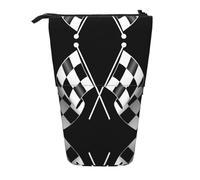 ESASAM Black White Formula Checkered Flags Pattern Vertical Retractable Pencil Case, Easy to Use, Adjustable Size According to Needs