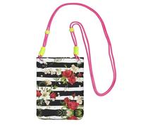 ESASAM Black White Stripes Red Rose Flowers A Large Capacity Crossbody Phone Case For Worry Free Travel