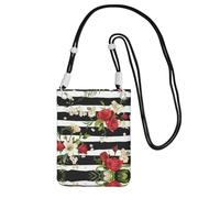 ESASAM Black White Stripes Red Rose Flowers A Large Capacity Crossbody Phone Case For Worry Free Travel