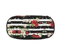ESASAM Black White Stripes Red Rose Flowers Fashion Pencil Case-The Necessary Storage Space for Pens, Pencils and Stationery