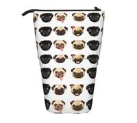 ESASAM Black Yellow Pug Vertical Retractable Pencil Case, Easy to Use, Adjustable Size According to Needs