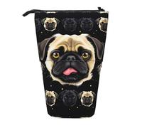 ESASAM Black Yellow Pug Vertical Retractable Pencil Case, Easy to Use, Adjustable Size According to Needs