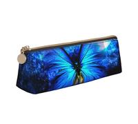 ESASAM Blue Butterfly Leather Triangular Pencil Case, Lightweight and Cute, with Large Capacity