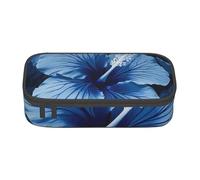 ESASAM Blue Hibiscus Print Pencil Case Spacious Oxford Cloth Storage with Multiple Compartments