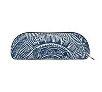 ESASAM Blue Polynesian Maori Tribal Pattern Leather Semi-Circular Storage Bag, Semi-Circular Shape, Simple and Fashionable