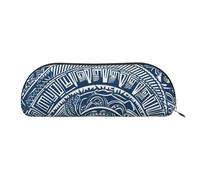 ESASAM Blue Polynesian Maori Tribal Pattern Leather Semi-Circular Storage Bag, Semi-Circular Shape, Simple and Fashionable