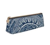 ESASAM Blue Polynesian Maori Tribal Pattern Leather Triangular Pencil Case, Lightweight and Cute, with Large Capacity