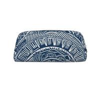 ESASAM Blue Polynesian Maori Tribal Pattern Leather Zipper Three-Dimensional Pencil Case, Simple and Elegant, Fashionable and Practical