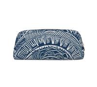 ESASAM Blue Polynesian Maori Tribal Pattern Leather Zipper Three-Dimensional Pencil Case, Simple and Elegant, Fashionable and Practical