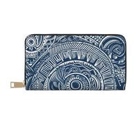ESASAM Blue Polynesian Maori Tribal Pattern Long Imitation Leather Wallet, Stylish, Practical, and Durable