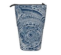 ESASAM Blue Polynesian Maori Tribal Pattern Vertical Retractable Pencil Case, Easy to Use, Adjustable Size According to Needs