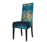 ESASAM Blue Ringed Octopus Printed Dining Chair Protective Cover, Machine Washable, Suitable For Universal Armless Chairs