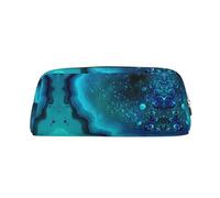 ESASAM Bright Aqua Blue Turquoise Leather Zipper Three-Dimensional Pencil Case, Simple and Elegant, Fashionable and Practical