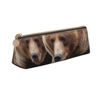 ESASAM Brown Bears Leather Triangular Pencil Case, Lightweight and Cute, with Large Capacity