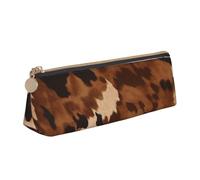 ESASAM Brown Cowhide Art Leather Triangular Pencil Case, Lightweight and Cute, with Large Capacity