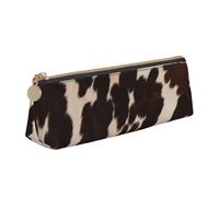 ESASAM Brown Cowhide Leather Triangular Pencil Case, Lightweight and Cute, with Large Capacity