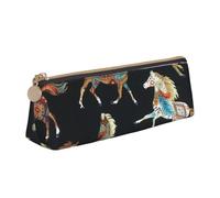 ESASAM Brown Horse Leather Triangular Pencil Case, Lightweight and Cute, with Large Capacity