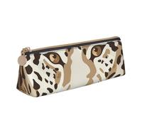 ESASAM Brown Pattern Leopard Leather Triangular Pencil Case, Lightweight and Cute, with Large Capacity