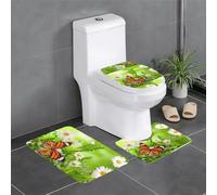 ESASAM Butterfly On Daisy Flower Print Stylish And Durable 3 Piece Bathroom Rugs Set - Soft And Comfortable Flannel Fabric