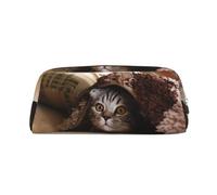 ESASAM Cat Under Blanket Leather Zipper Three-Dimensional Pencil Case, Simple and Elegant, Fashionable and Practical