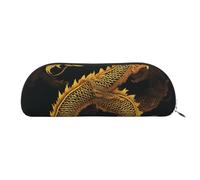 ESASAM Chinese Golden Yellow Dragon Leather Semi-Circular Storage Bag, Semi-Circular Shape, Simple and Fashionable