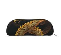 ESASAM Chinese Golden Yellow Dragon Leather Semi-Circular Storage Bag, Semi-Circular Shape, Simple and Fashionable