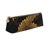 ESASAM Chinese Golden Yellow Dragon Leather Triangular Pencil Case, Lightweight and Cute, with Large Capacity