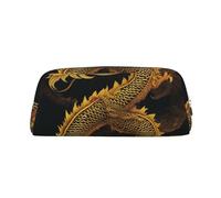 ESASAM Chinese Golden Yellow Dragon Leather Zipper Three-Dimensional Pencil Case, Simple and Elegant, Fashionable and Practical