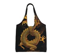 ESASAM Chinese Golden Yellow Dragon Stylish Canvas One-Shoulder Commuter Bag-Suitable For Daily Use And Urban Exploration