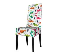 ESASAM Colorful Dinosaurs Printed Dining Chair Protective Cover, Machine Washable, Suitable For Universal Armless Chairs