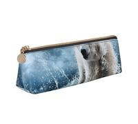 ESASAM Cool Animal White Polar Bear Leather Triangular Pencil Case, Lightweight and Cute, with Large Capacity