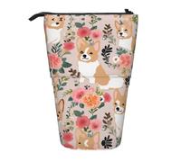 ESASAM Corgi Floral Flowers Vertical Retractable Pencil Case, Easy to Use, Adjustable Size According to Needs