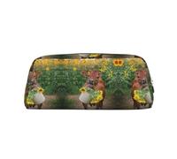 ESASAM Cow in Sunflowers Leather Zipper Three-Dimensional Pencil Case, Simple and Elegant, Fashionable and Practical