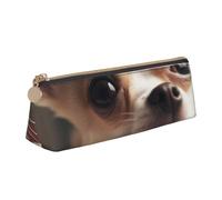 ESASAM Cute Chihuahua Leather Triangular Pencil Case, Lightweight and Cute, with Large Capacity
