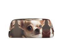 ESASAM Cute Chihuahua Leather Zipper Three-Dimensional Pencil Case, Simple and Elegant, Fashionable and Practical