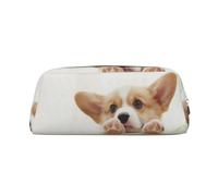 ESASAM Cute Corgi Leather Zipper Three-Dimensional Pencil Case, Simple and Elegant, Fashionable and Practical