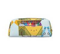 ESASAM Cute Crayons Box Leather Zipper Three-Dimensional Pencil Case, Simple and Elegant, Fashionable and Practical