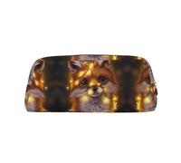 ESASAM Cute Fox Leather Zipper Three-Dimensional Pencil Case, Simple and Elegant, Fashionable and Practical